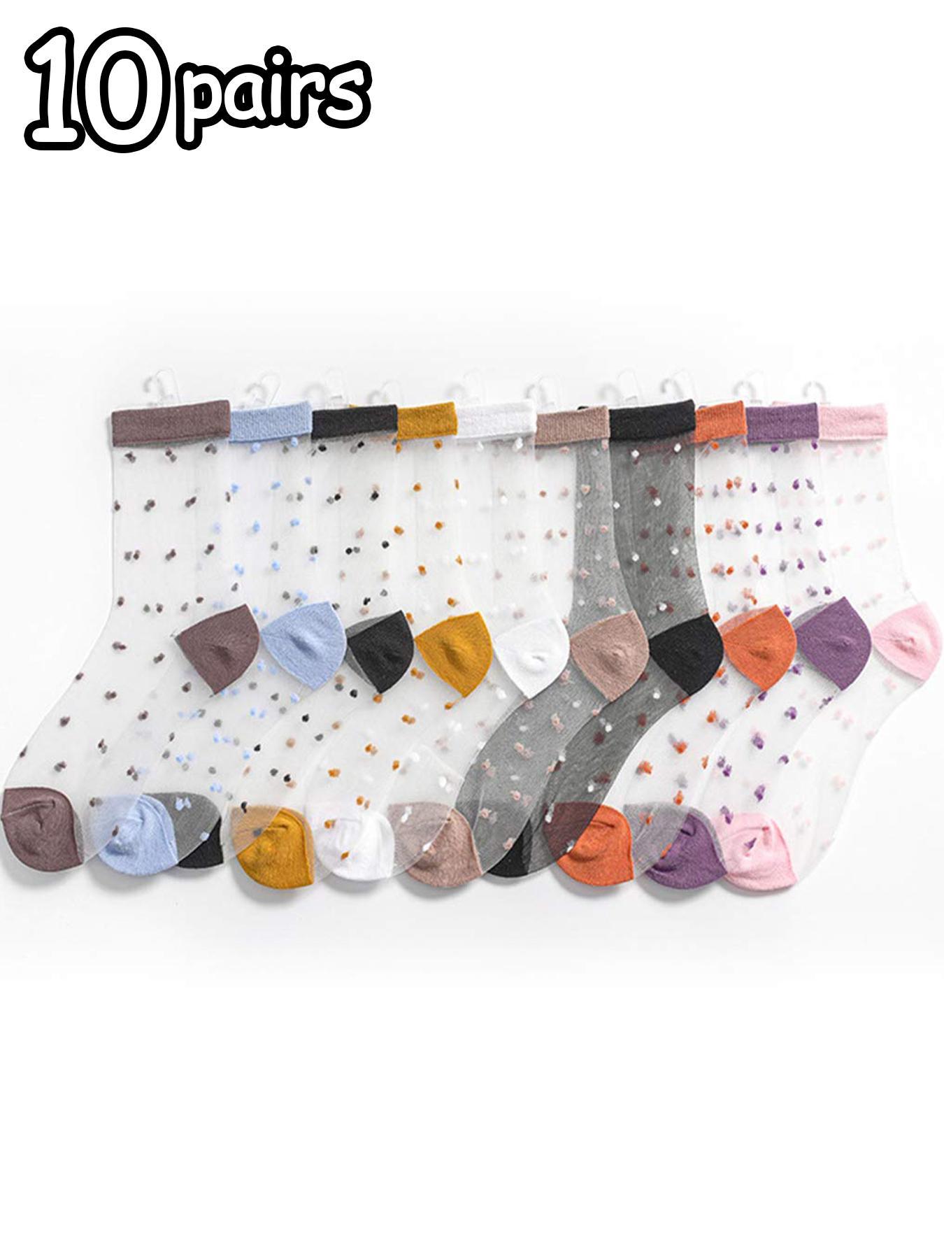 Women's Plaid Print Sheer Mid-calf Socks, Fashion Casual Comfy Breathable Socks for Daily Outdoor Wear, Women Socks for All Seasons, Breathable Fabric Socks, Socks Set