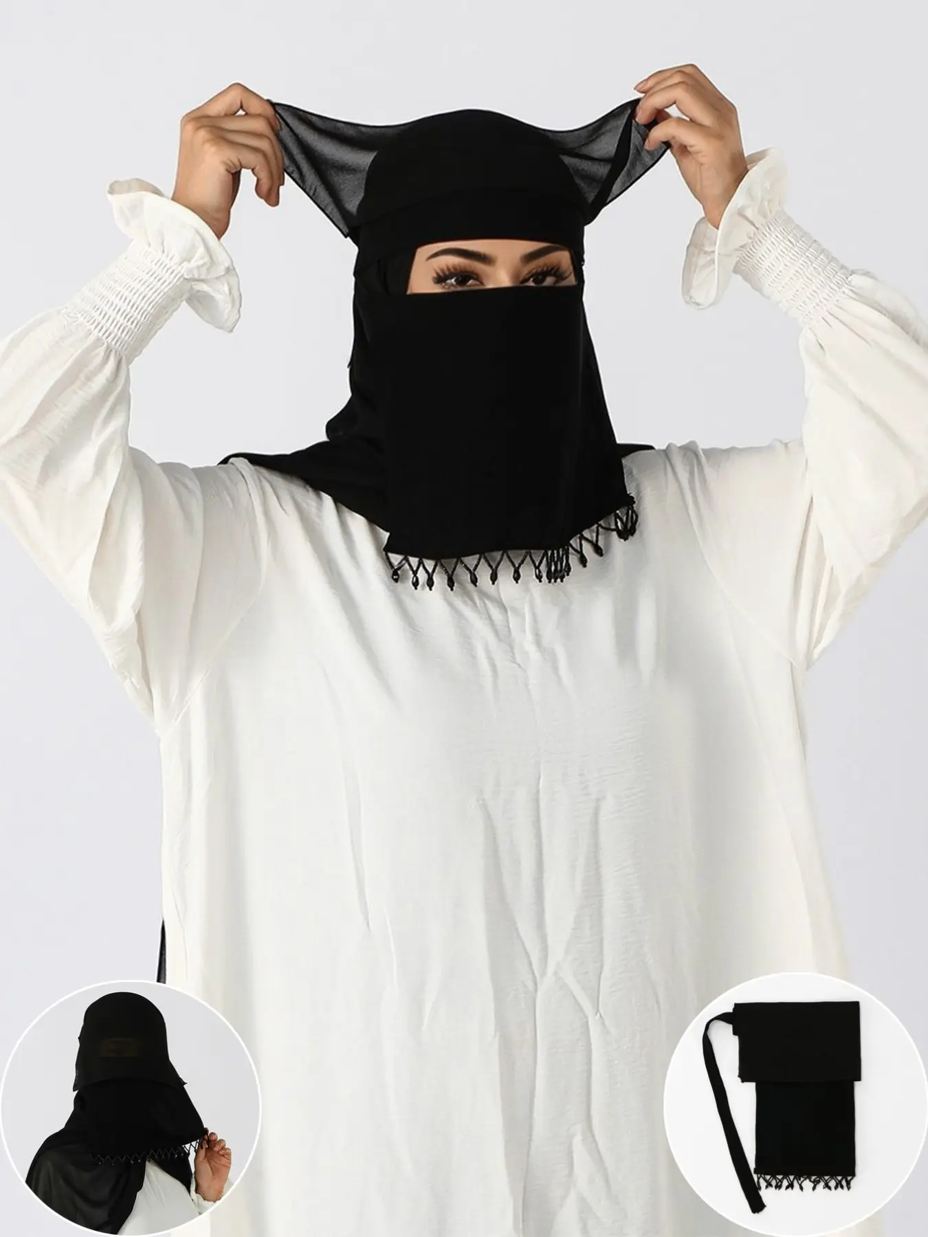 1pc Fringe Eye Veil, Lightweight Breathable Composite Silk Niqab, Simple Fashion, Suitable for Daily Casual Commute, All Seasons