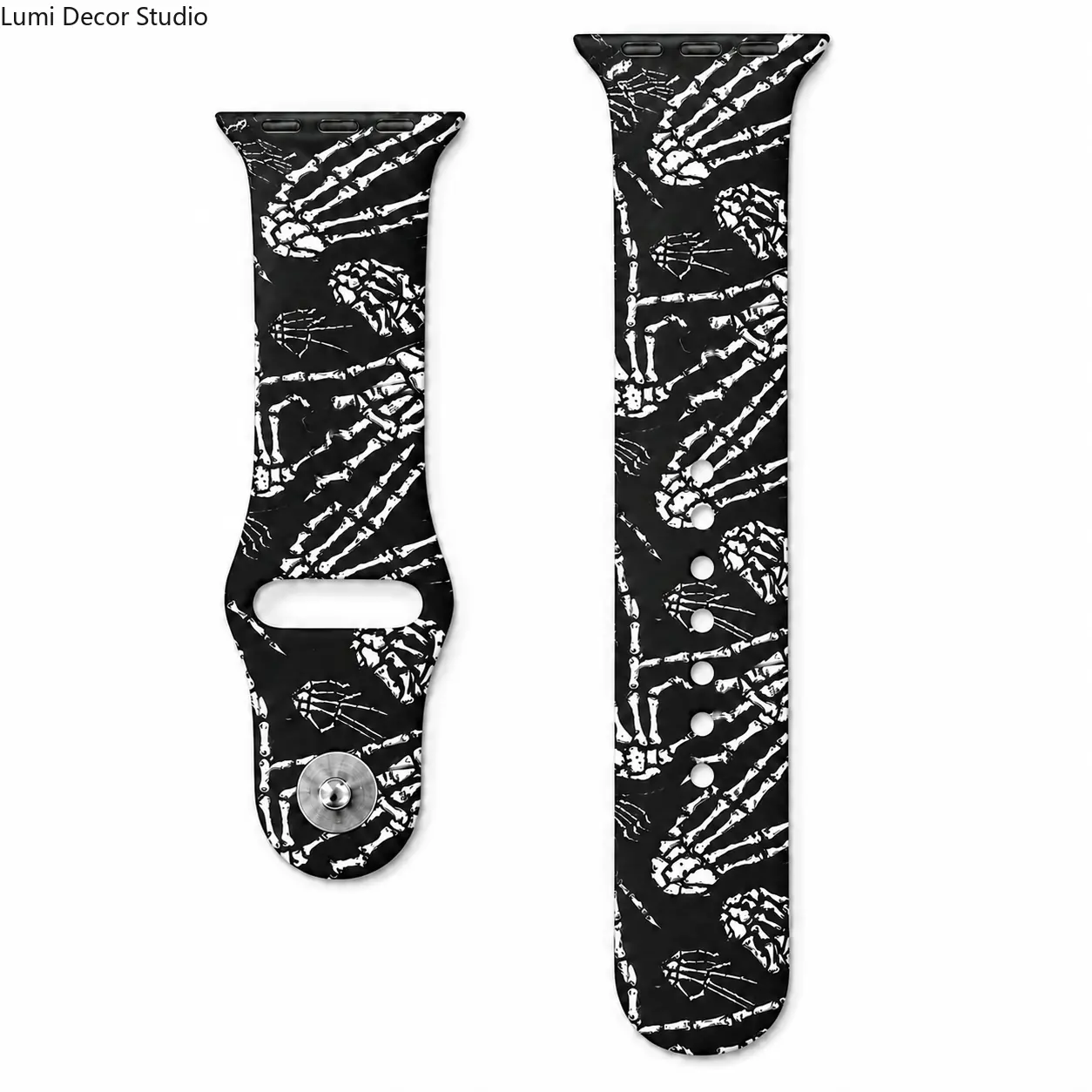 Black Skeleton Hand Silicone Watch Band - Gothic Adjustable Replacement Strap for Smartwatches, Halloween Streetwear and Daily Wear