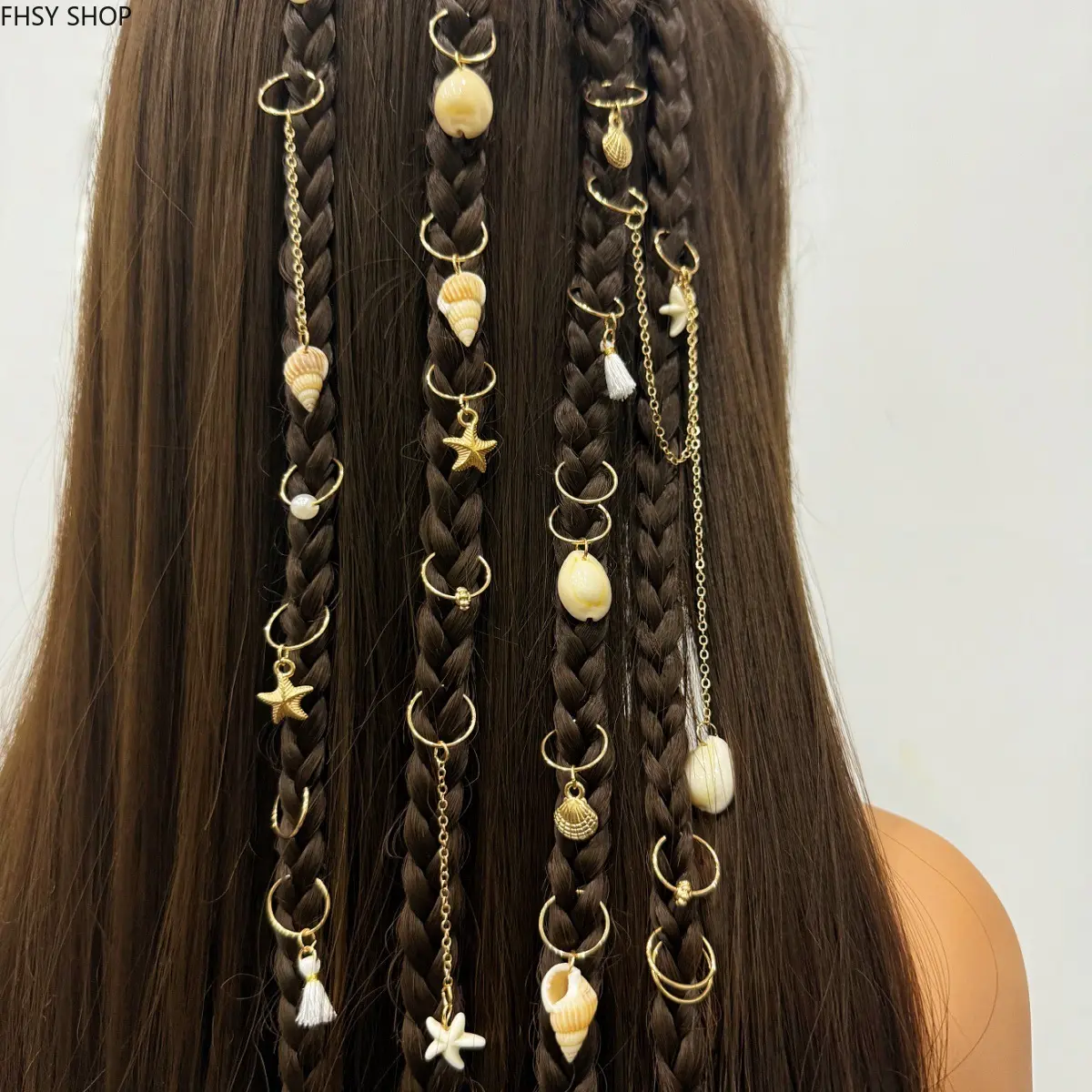 Hair Rings Set of 24, Boho Dreadlock Cuffs for Women in Gold & Silver Metallic Finish, Braid Jewelry with Shell Pendants for Festival Wear, Braid Cuff