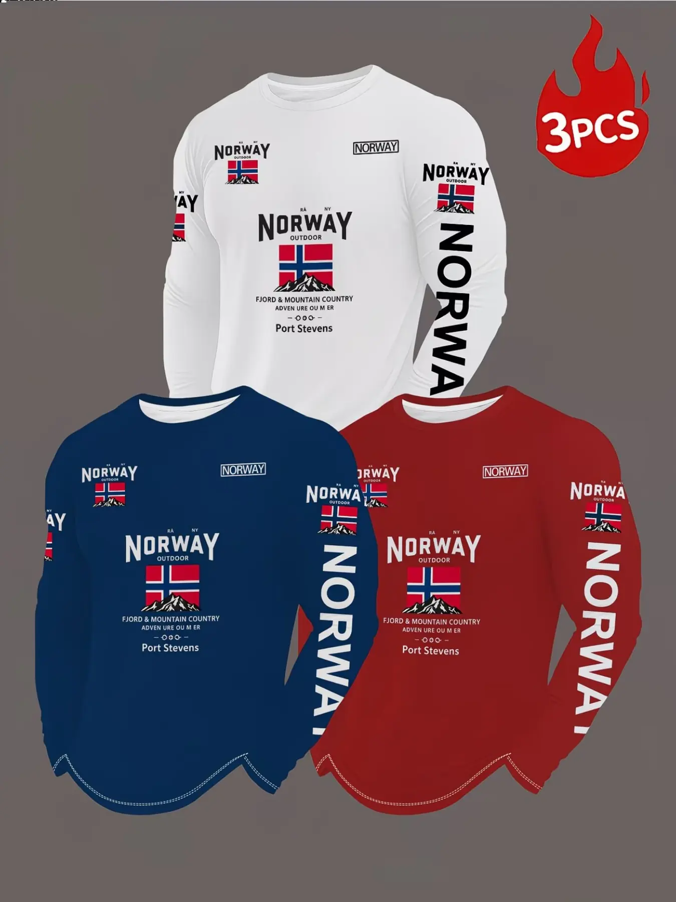Three-Pack Men's Long Sleeve T-Shirts, Ideal for Outdoor and Daily Casual Wear, Versatile High-Value Multi-Piece Long Sleeve Tops