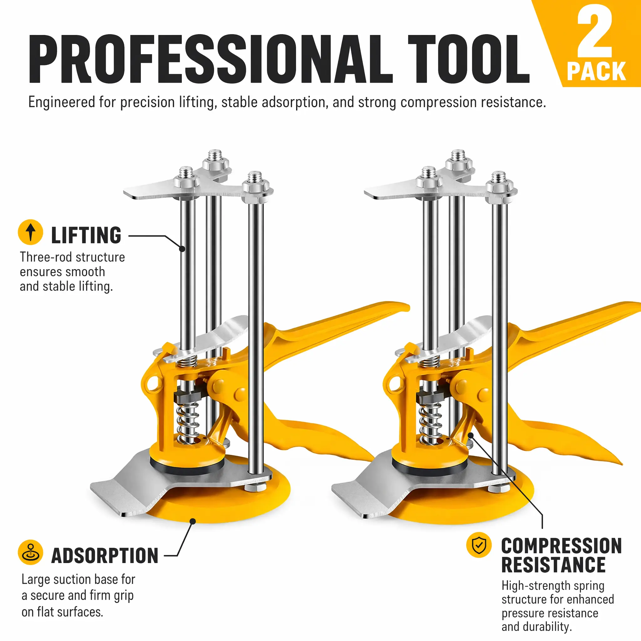 2-Pack Steel Tile Height Lifting Leveling Tool with Suction Base & Hand Grip, 1-10cm Precise Adjustment Masonry Helper for Tilers, Ideal for Floor Tile Fix & Home Renovation