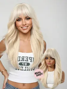 24-Inch Long Curly Wig, with Bangs Design, French Lazy Butterfly Cut, Natural Fashion, Daily or Party Use
