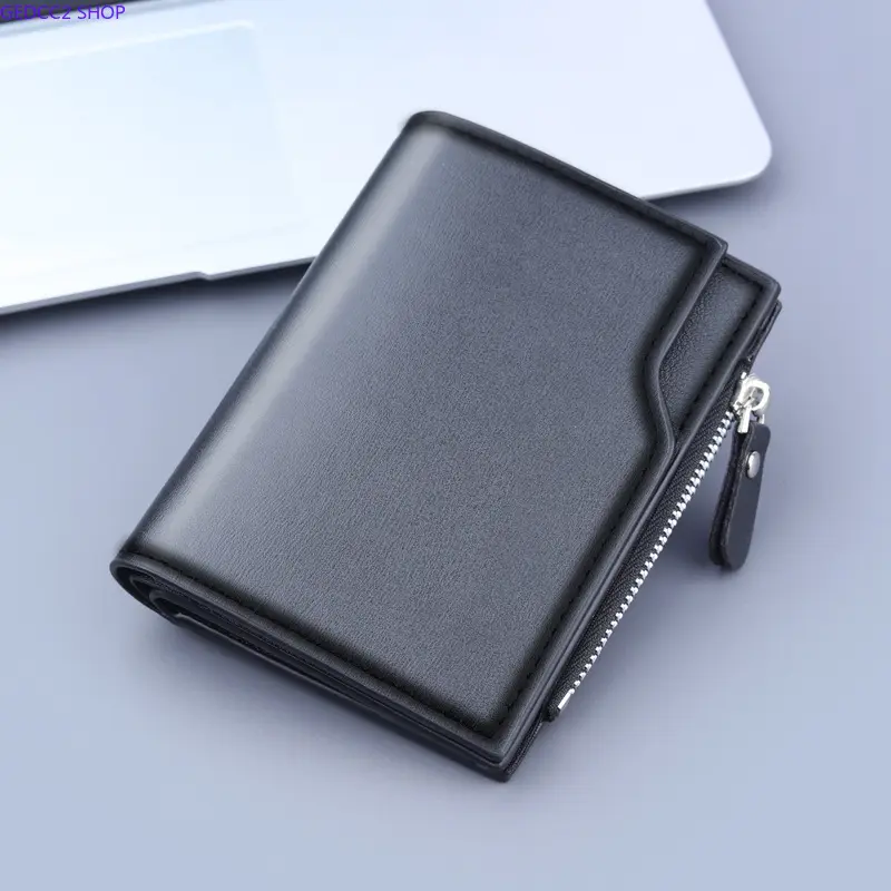 Durable Bifold Wallet for Men, Black Leather Wallet with Zipper Coin Pocket, ID Window, Large Capacity Multi-Card Slots - Father's Day Gift for Camping & Hiking Enthusiasts, Bifold/Trifold Wallet