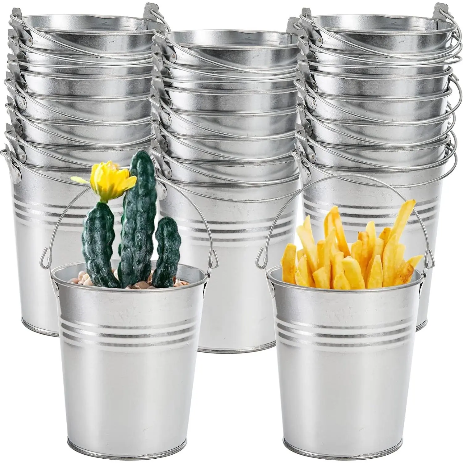 20 Pack Galvanized Buckets, 4.5"x 5" Metal Buckets with Handle Small Pails Tin Bucket for Party Favors, Farmhouse Flower Bucket Garden Planters Decorative Table Centerpieces Party Supplies