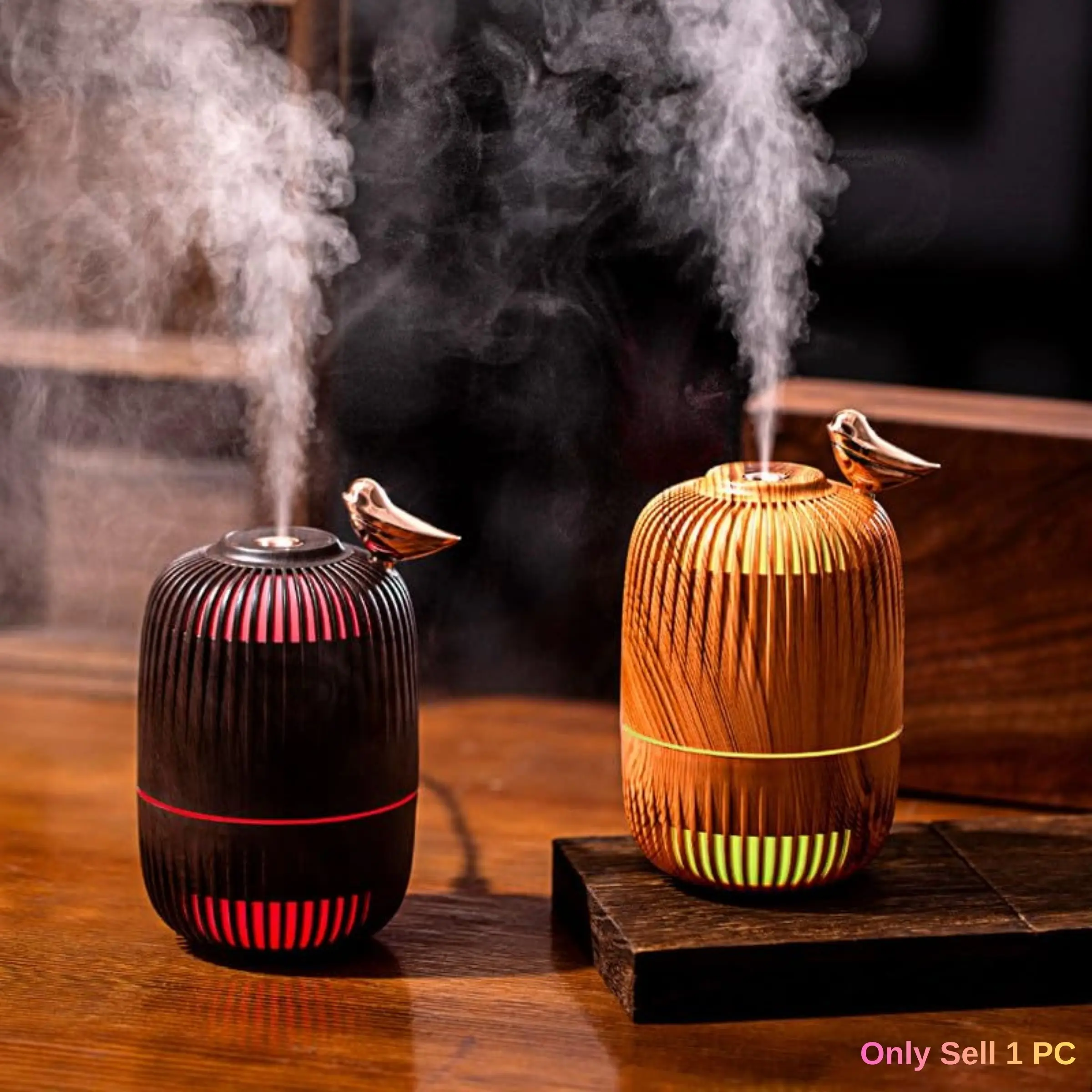 Creative Birdcage Design Mist Humidifier, 2 Spray Modes, RGB Colorful Lights, 280ML Water Tank, USB Plug-in, Ambient Lamp Humidifier Suitable for Bedroom, Living Room, Office and Sleeping