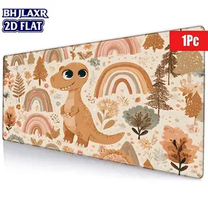1Pc 2D Flat XXL Cute Dinosaur Illustration Mouse Pad, HD Digital Printing, Non-Slip Rubber Base, Stitched Edges, Whimsical Boho Earthy Palette Desk Mat, Home Office Mouse Pad For Laptop Computer Desktop Decor