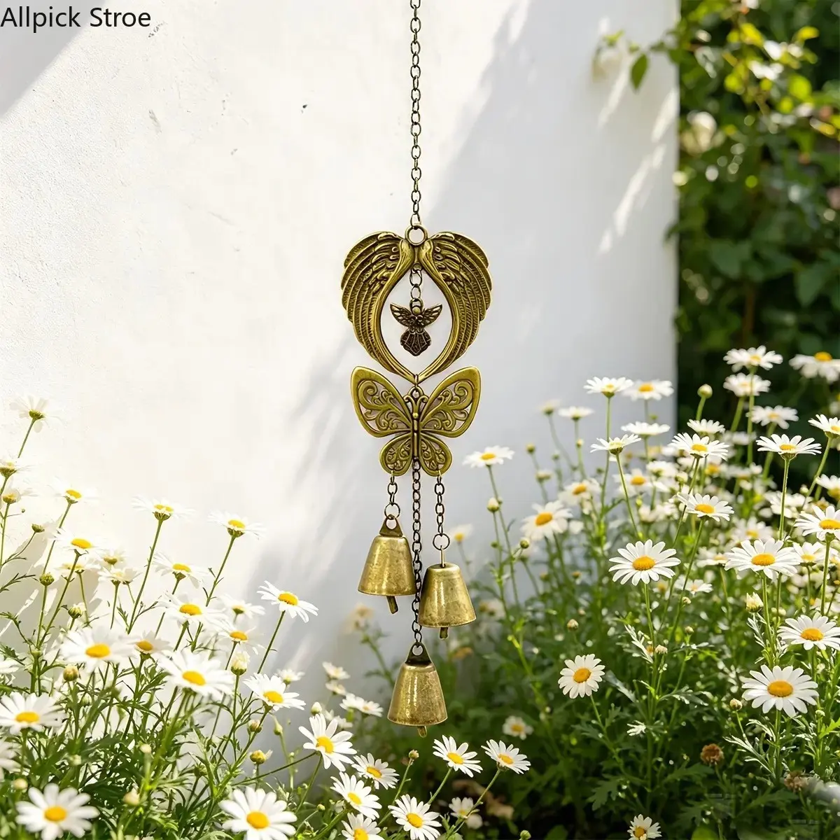 Vintage Boho Wood and Metal Wind Chimes Bag Charm, Charms for Bags with Angel Wings and Butterfly Accents