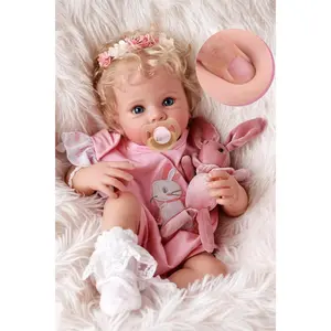 17 Inch Soft Body Realistic Baby Doll Girl Lovely Awake Blond Curly Hair Girl Real Life Baby Dolls with Gift Box  Kids Age 3+ Collectors