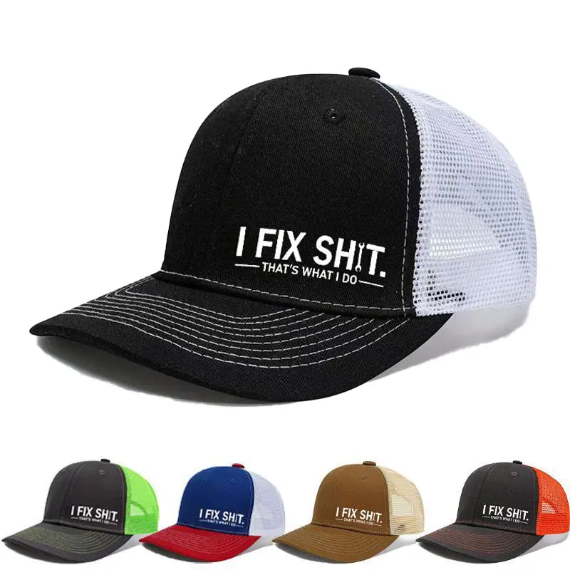 I Fix Shit That's What I Do Trucker Hat, Funny Mechanic Handyman Mesh Back Baseball Cap, Adjustable Snapback Work Hat for Repairman Dad Husband