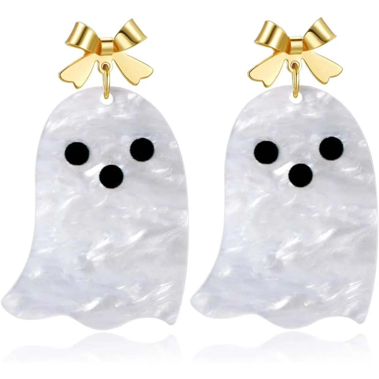 Halloween Ghost Earrings for Women – Spooky Cute 14K Gold Plated Bow Dangle Jewelry, Fun Halloween Accessories Gifts