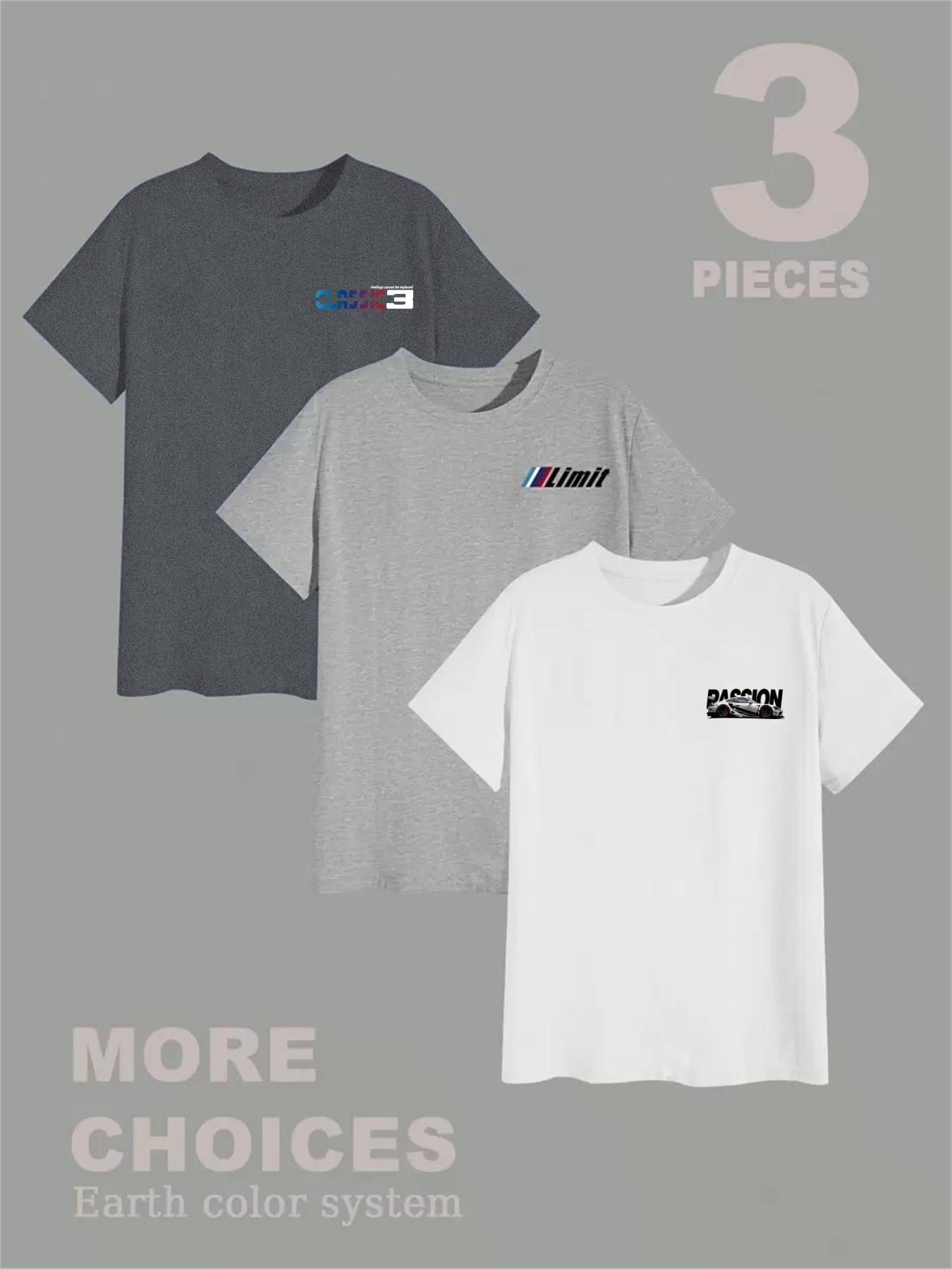 Men's Car Graphic Tee, Regular Fit Casual Short Sleeve Round Neck T-shirt for Summer, Men's Top for Daily Wear, Casual Style Tee