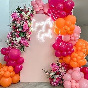 139Pcs Pink and Orange Balloons Garland Arch Kit, Pink Orange Metallic Gold Party Balloons For Birthday Wedding Tropical Party Supplies Summer Party Decorations