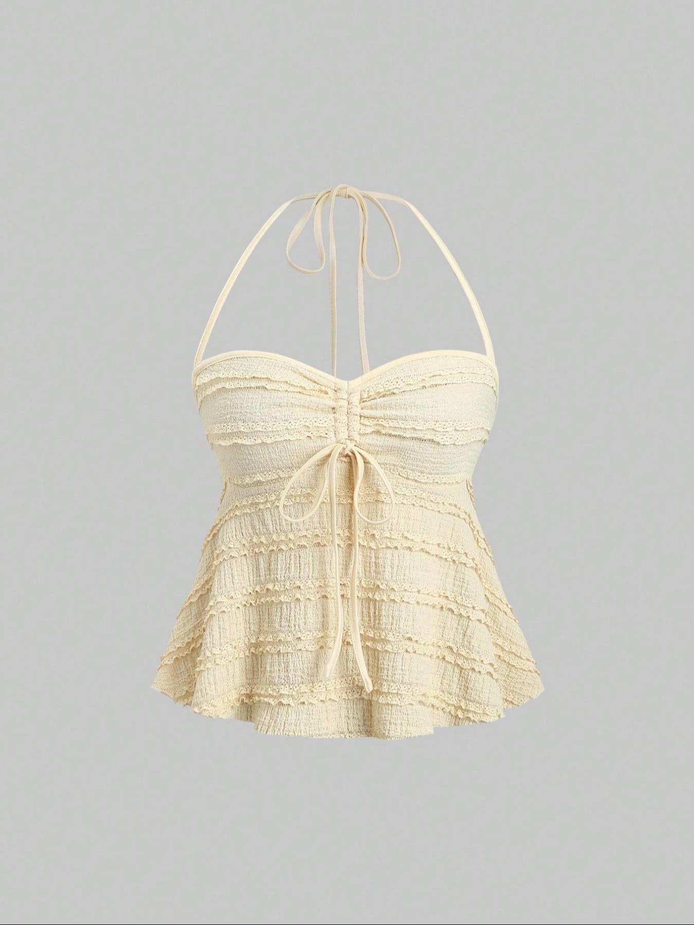 Women's Plain Drawstring Cami Top, Boho Sleeveless Casual Top for Summer, Ladies Clothes for Beach Holiday, Womenswear