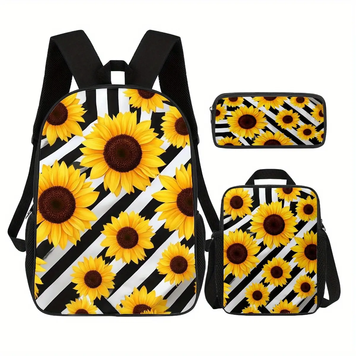3pcs Backpack Set with Sunflower Theme, Includes 17.1" Durable Large-Capacity Bookpack & Insulated LunchBox & Versatile Organizer Bag, Perfect for Learning Outdoor Work Commute Travel Meals Getaways Christmas Birthday Gifts