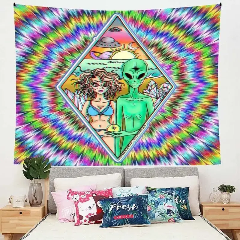Tapestry  Alien Pattern Tapestry, Colorful Psychedelic Tapestry, Durable Decorative Tapestry, Tapestry Wall Mural, Aesthetic Hippie Wall Art Poster, Wall Hanging Decor for Home Living Room Bedroom Tapestry