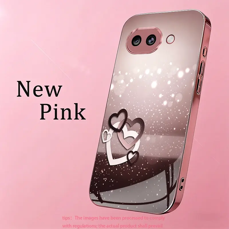 Pink-black gradient hollowed-out heart phone case casing suitable for Google Pixel 10A Full coverage, stylish and luxurious, high-value protective case