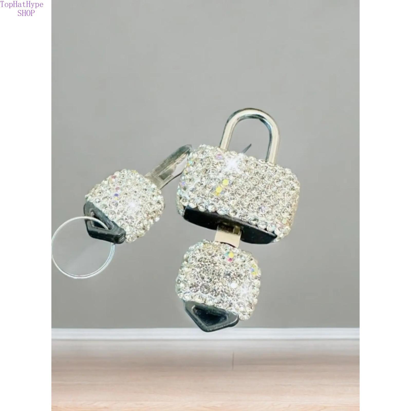 Luxury Rhinestone Mini Padlock with Sparkle Key, Decorative Security Lock for Drawers Cabinets Meter Boxes Portable Anti-Theft Lock Elegant Bling Design Combine Safety & Aesthetic for Home Daily Travel Use