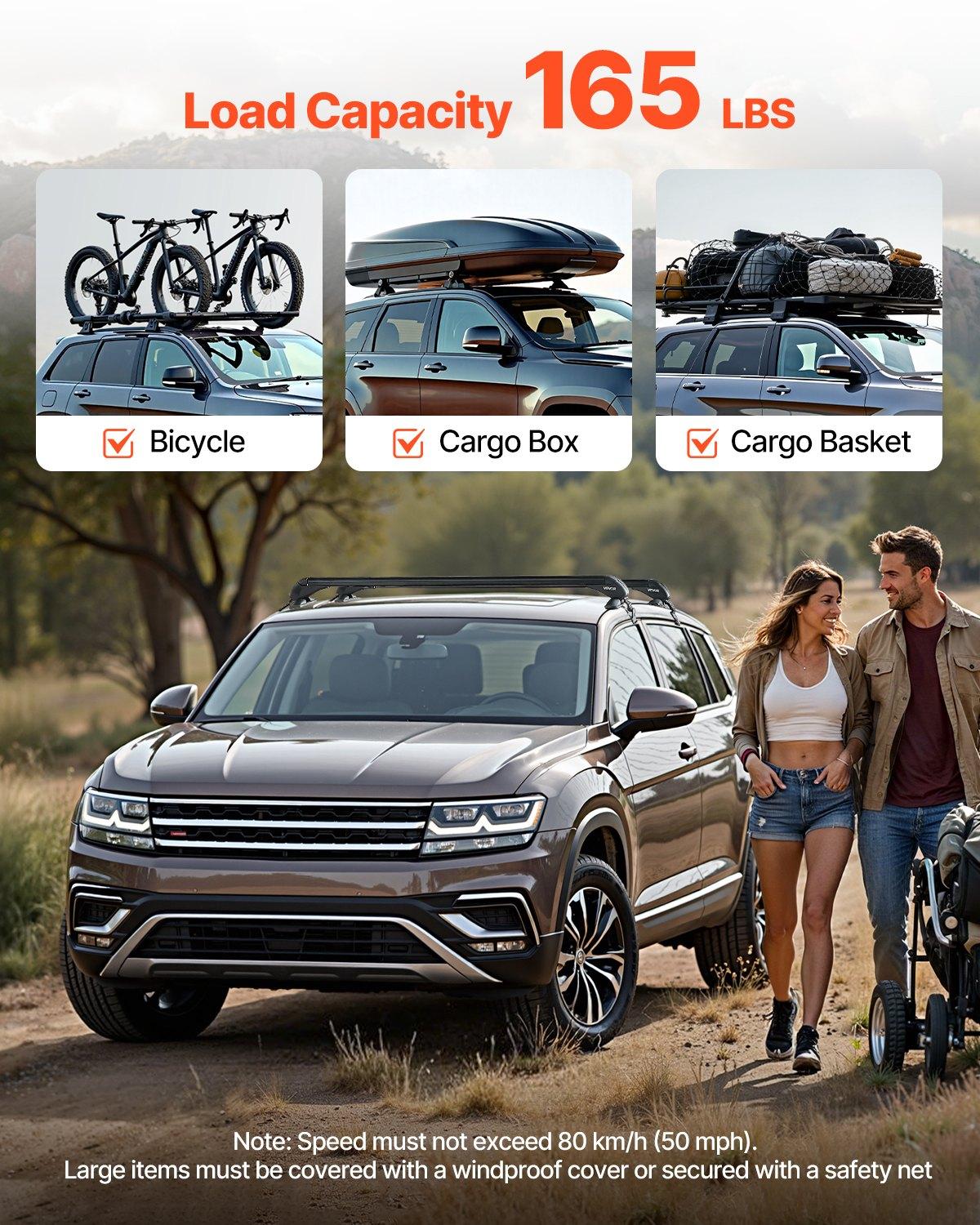 VEVOR Roof Rack Cross Bars, Universal Fit for Naked Roofs Without Raised Rails/Flush Rail/Black Moldings, 165 LBS Capacity, Lockable Heavy Duty Aluminum Crossbar Racks Roof Rail Rooftop Luggage Canoe VEVOR Roof Rack Cross Bars, Universal Fit for Naked Roofs Without Raised Rails/Flush Rail/Black Moldings, 165 LBS Capacity, Lockable Heavy Duty Aluminum Crossbar Racks Roof Rail Rooftop Luggage Canoe