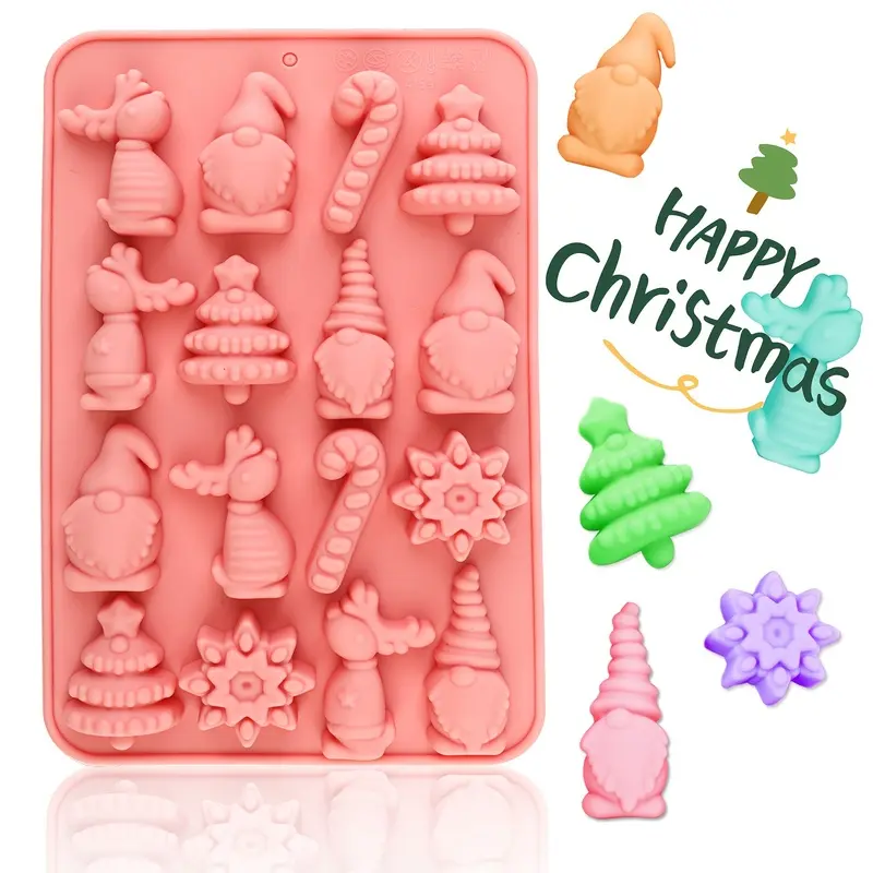 1pcs lovely Christmas silicone candy mold Christmas tree, Santa Claus, elk, snowflake-shaped chocolate mold can make cake decoration, candy, pudding, handicrafts, handmade soap, candles and so on.