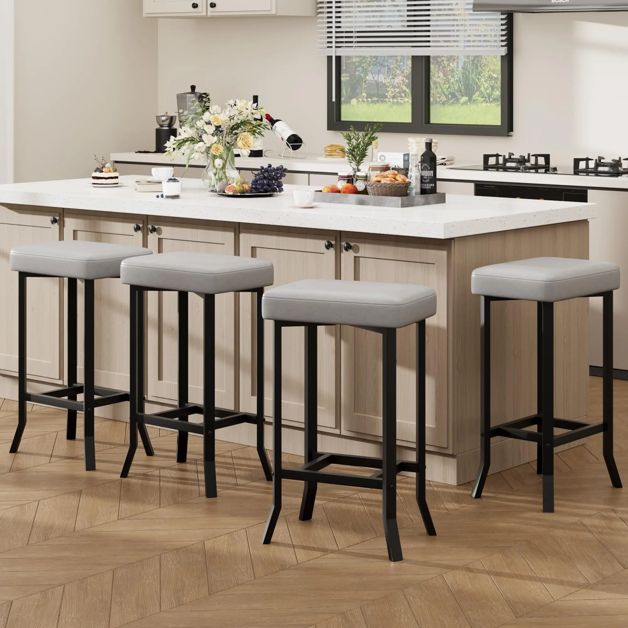 2Pcs/4Pcs 24.6" Bar Stools, Bar Chairs with Premium Faux Leather & Irregular Legs, Compact Counter Stools for Small Spaces, Kitchen, Dining Room & Cafe – Easy Assembly