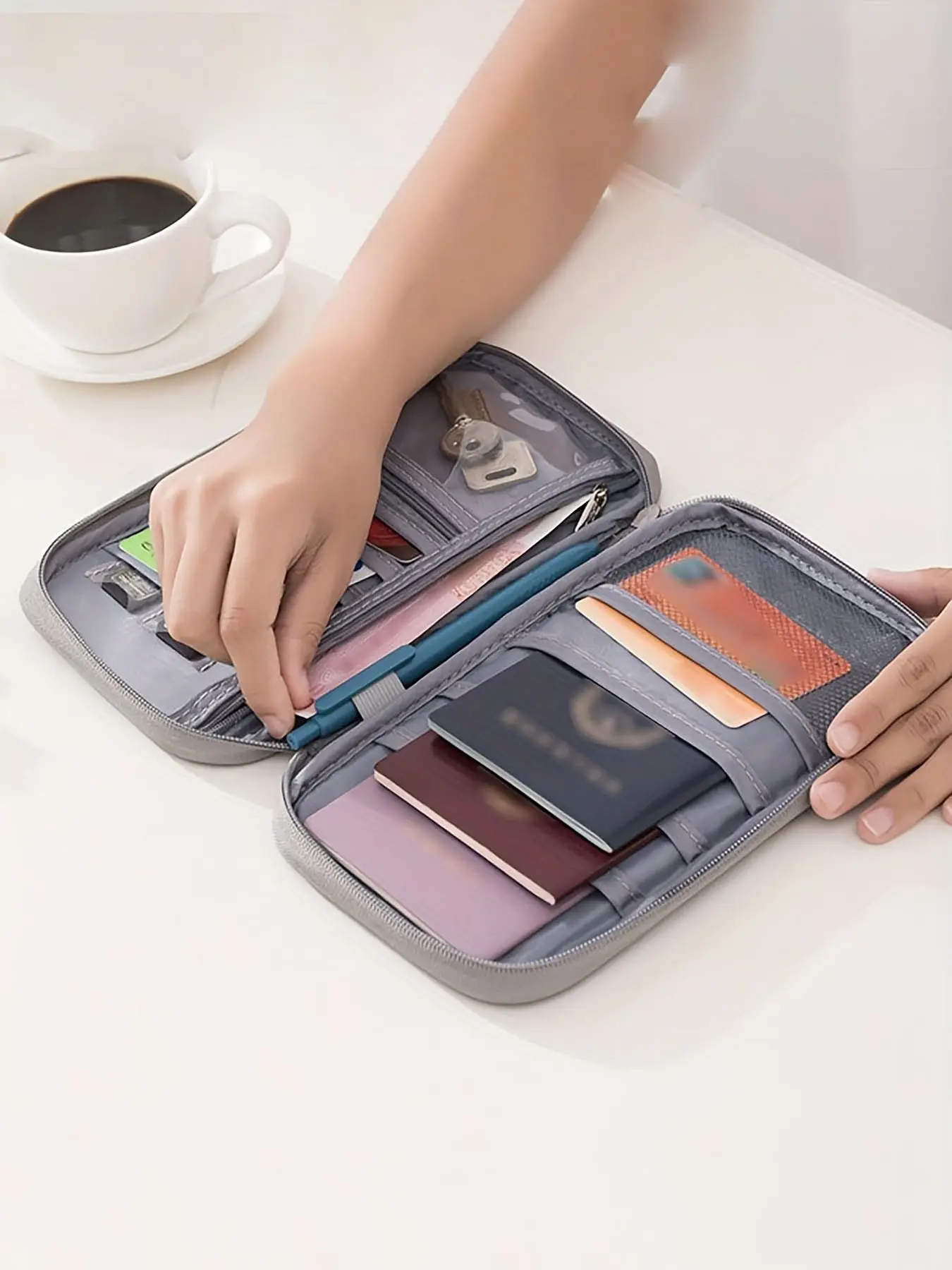 Family Travel Document Organizer, Travel Essentials, Waterproof Passport Case with Multiple Card Slots, Zippered Wallet for All Documents