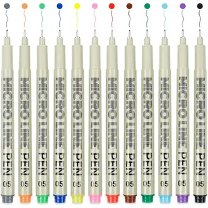 12 Colored Micro Pens 05 Fineliner pens Waterproof Archival Ink Micro Pen Set Drawing Art Pens for Illustrating Journaling Bible Zentangle Supplies