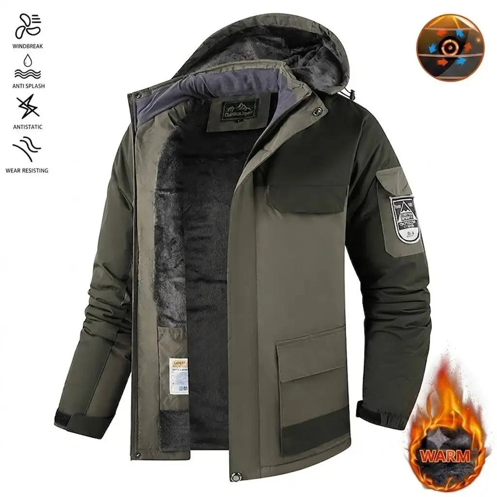Men's Winter Snow Jacket Warm Fleece Lining Waterproof Windproof Hooded Thermal Outdoor Coat Thick Sports Hiking Jogging Camping Fishing Mountaineering Travel Ski Snowboard Casual Windbreaker