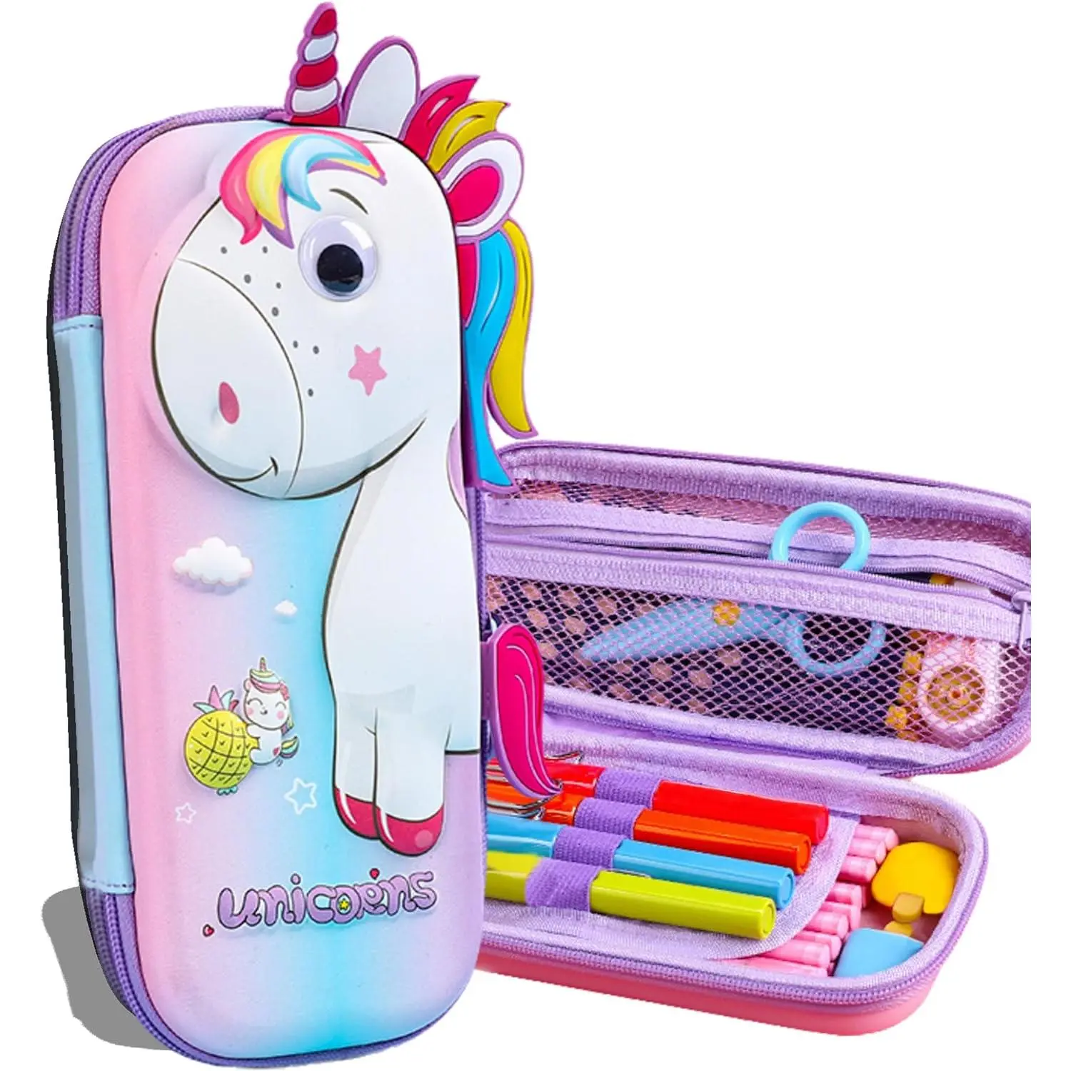 EVA Plastic Pencil Case for Kids, Brilliant Colors Cute Look Large Size Pen Holder, School Supplies Back-to-School Gift (Unicorn)