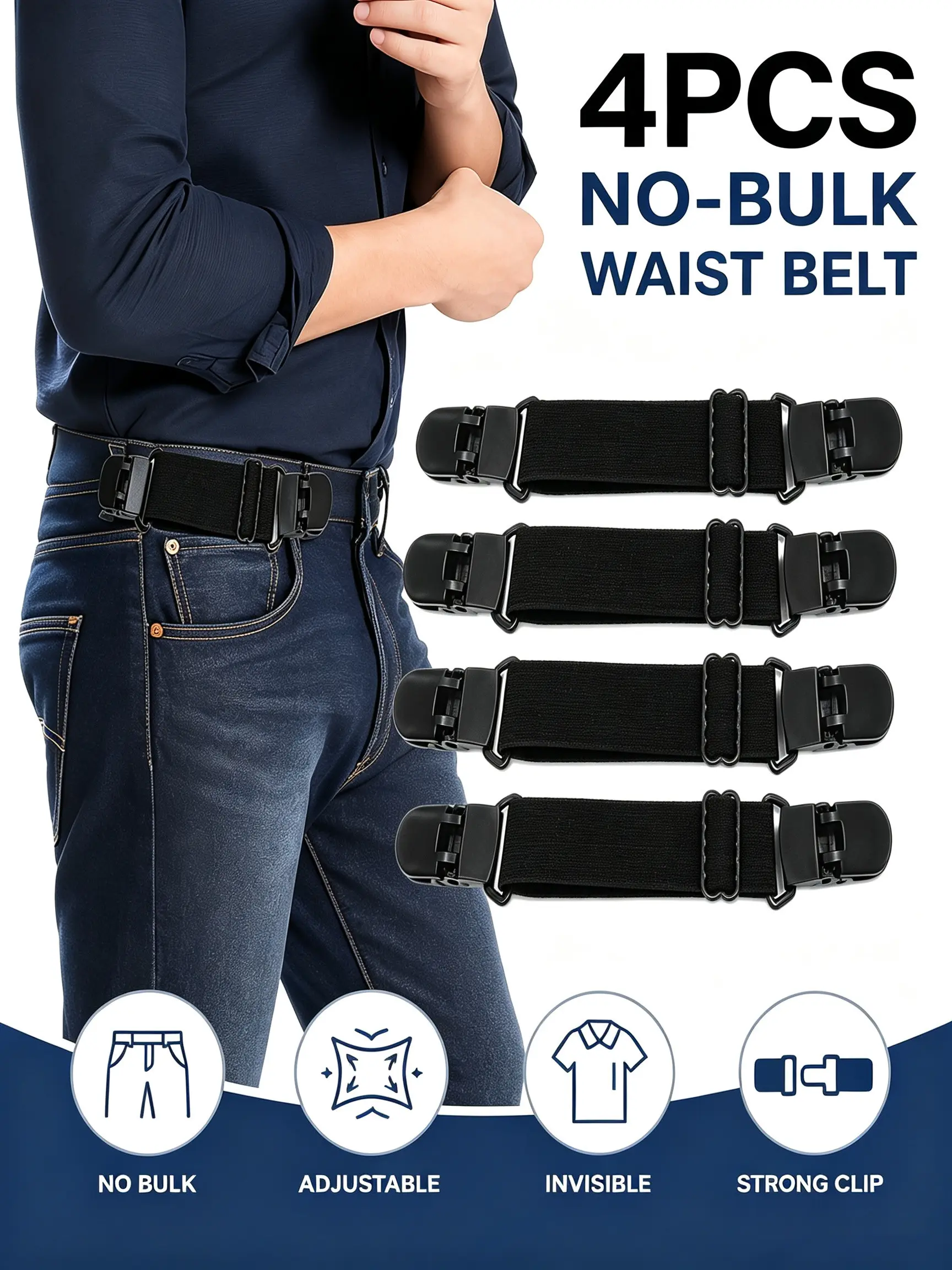 4-Pack Invisible Elastic Waistbands, Unisex Adjustable Design, Lightweight and Comfortable, Ideal for Daily Wear, Travel, Office, Casual