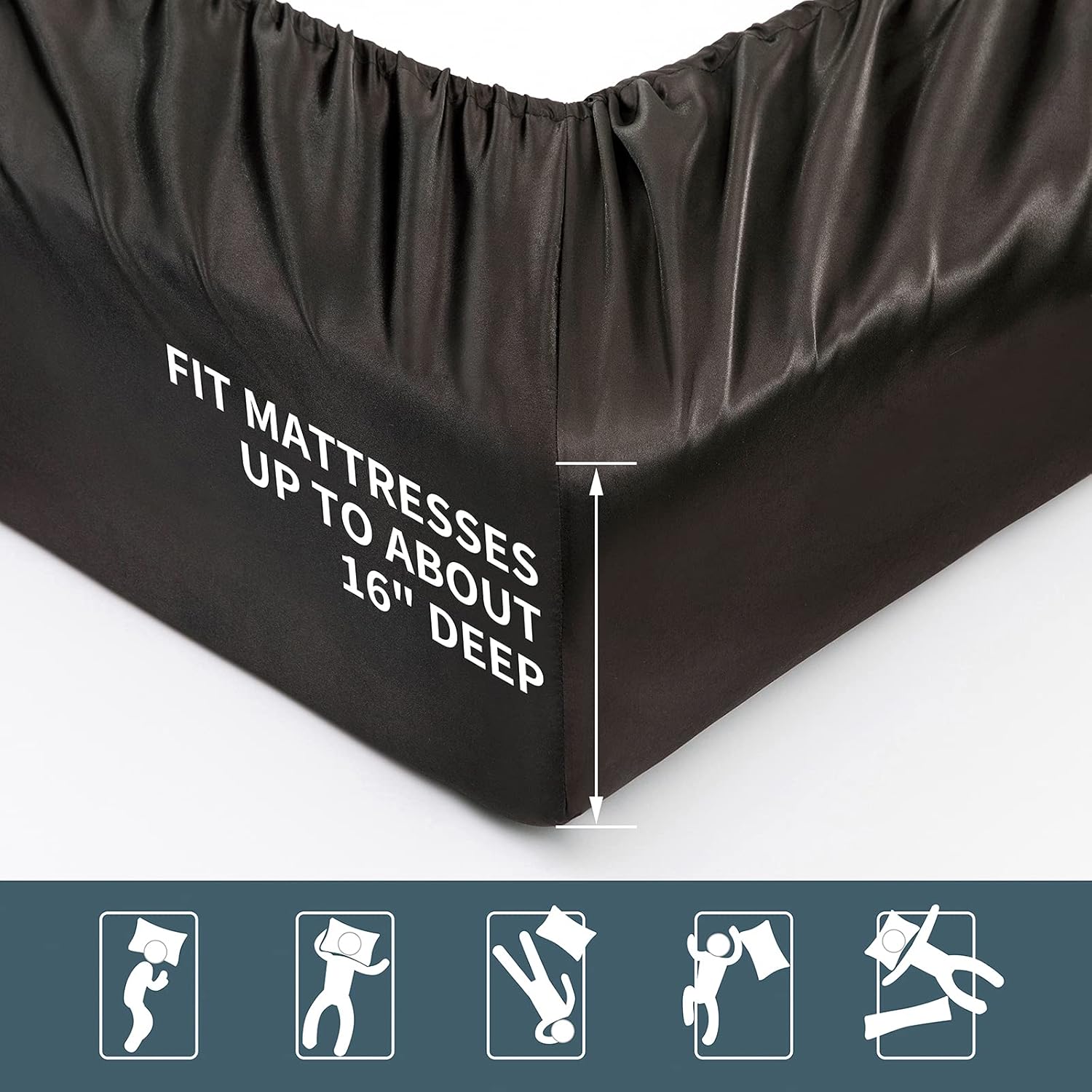 6 ieces  Satin Sheets Luxury Silky Black Satin Bedding Sheet Set, 1 Dee ocket Fitted Sheet + 1 Flat Sheet + 4 illow Cases