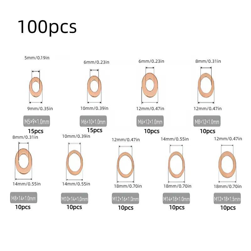 Copper Flat Washer, O-shaped Sealing Washer, Oil Seal Gasket, Flat Washer for Car Engine, Auto Parts