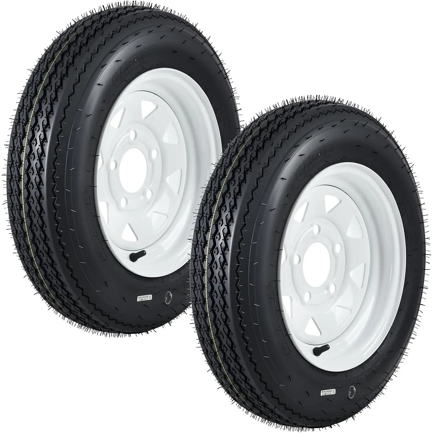 Set of 2 4.80-12 Bias Ply Trailer Tires and Wheels Assembly, 5-Lug 12 Inch Tires, Load Range C 6PR, White Spoke Wheel, Smooth Ride, Durable Construction, Utility/Travel Trailers Compatible, PSI-Rated, c, Double Steel Belts, Pre‑Mounted Set