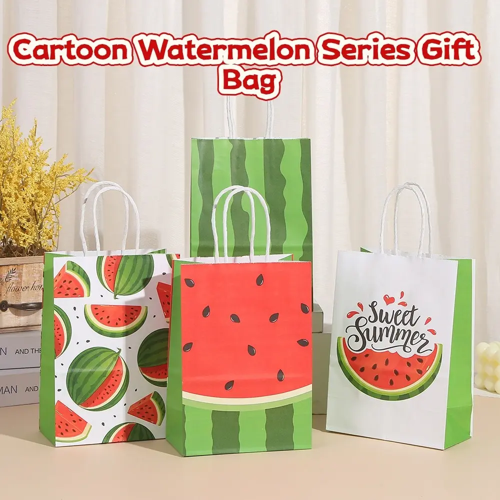 12pcs/24pcs Cute Cartoon Watermelon Gift Bags, Handle Paper Bags, Party Candy Bags, Shopping Bags, Holiday Party Gift Bags, Gift Wrapping Supplies