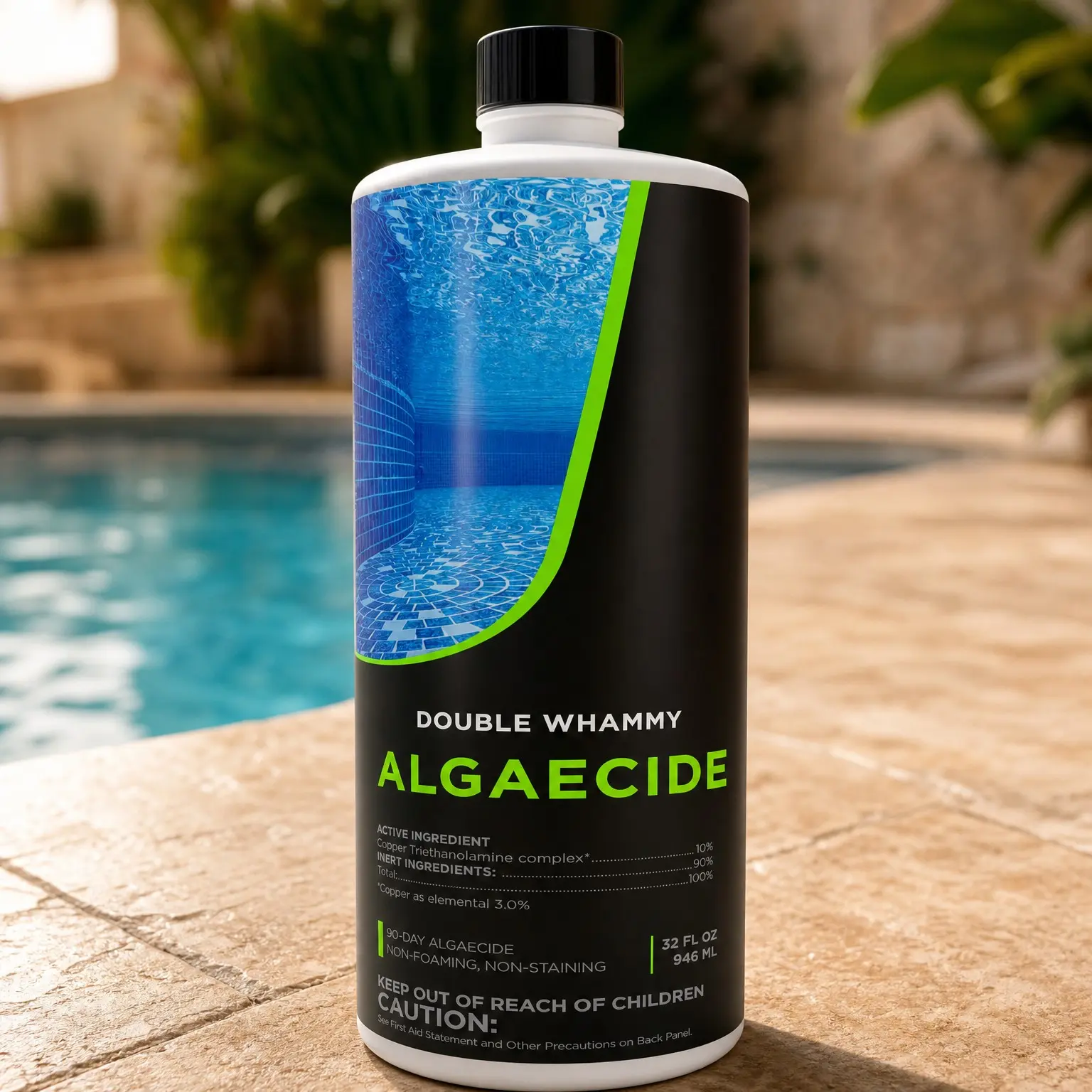 Copper Algaecide for Swimming Pools - 90 Day Formula, 32 oz | Non-Foaming & Non-Staining for Inground/Above Ground Pools | Reduces Chlorine Demand - Made in USAGift