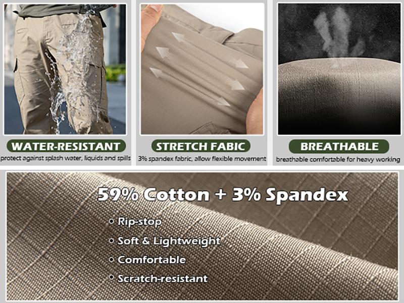 CARWORNIC Men's Stretch Ripstop Tactical Pants 12 Pockets Water-Resistant Flex EDC Utility Work Cargo Pants Lightweight Outdoor Hiking Pants