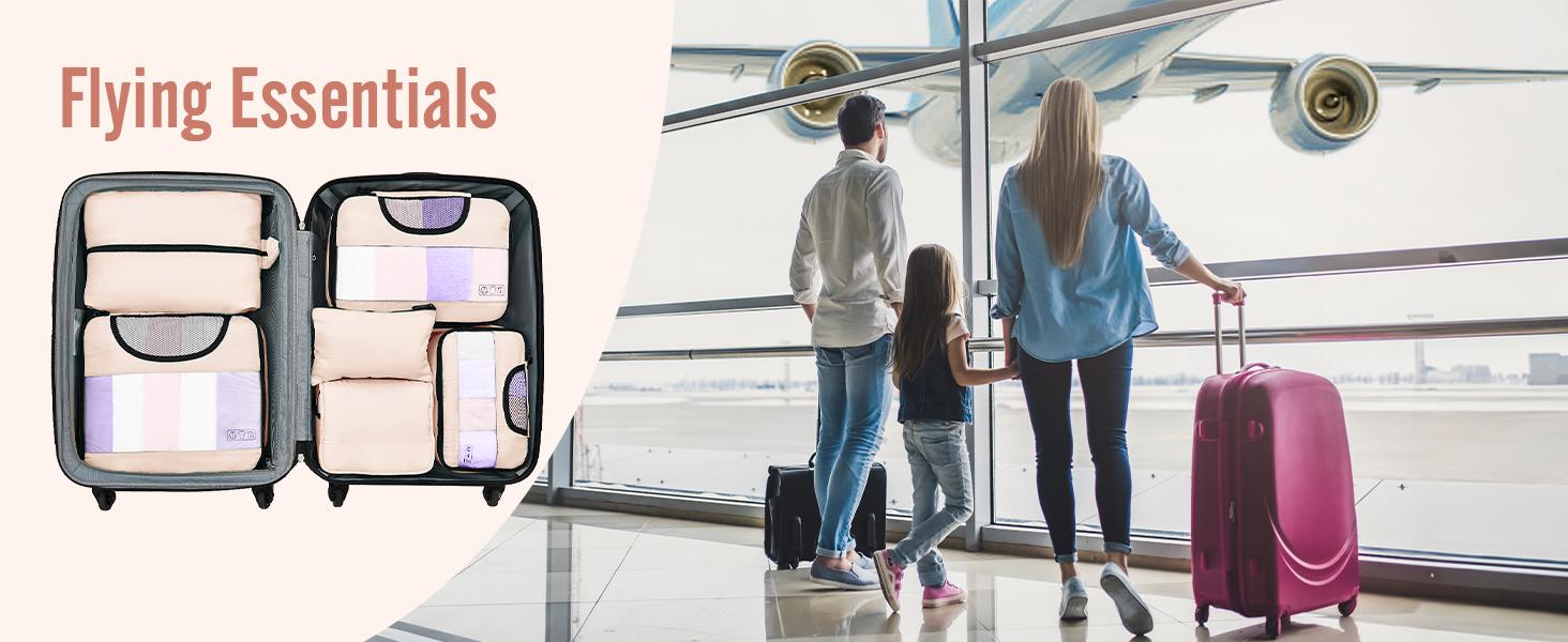 8 Set Packing Cubes for Luggage,Suitcase Organizer in 4 Sizes with Hanging Toiletry Bag and Large Laundry Bag, Carry-On Luggage with Accessories Bag, Cream