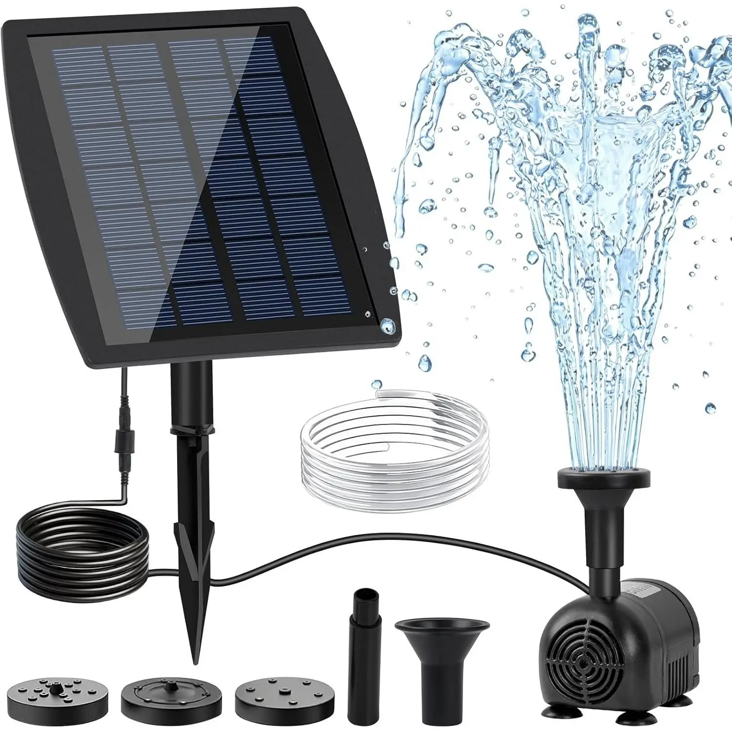 2.5W Solar Water Pump with 3 Spray Nozzles, 3.94FT Tubing, 9.85FT Power Cable - DIY Solar Fountain for Garden Yard Water Feature Efficient Outdoor Decor