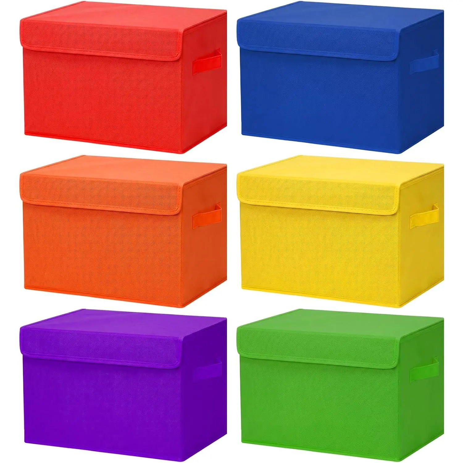 6 count Colorful Classroom Storage Bins Durable Fabric Storage Box with Flip-top Lid and Handles Foldable  Organizer Bin for Teacher Classroom Treasure Chest Prize Playroom Decor,9.8 x 14.9 In
