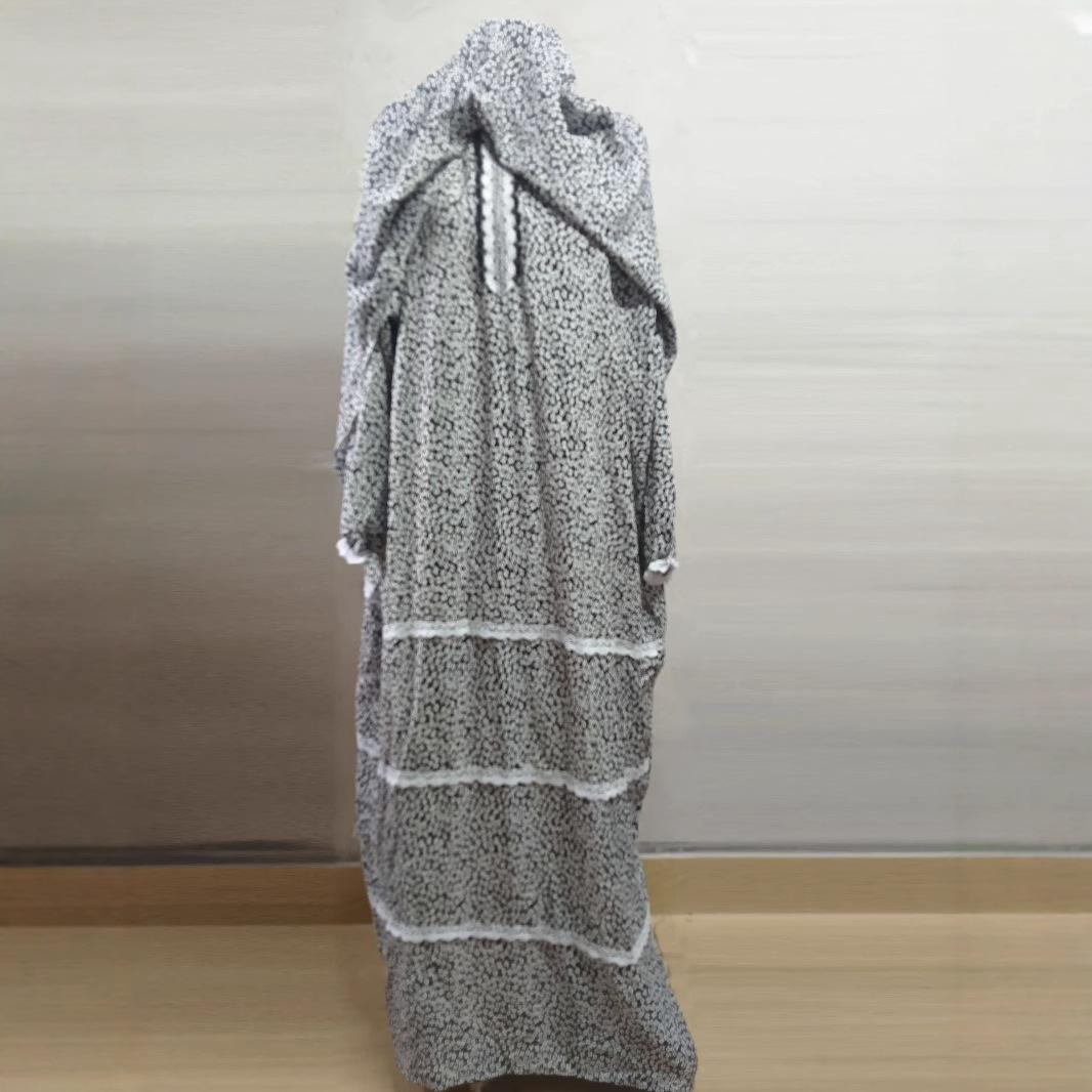 New Women'S Dress, Middle Eastern Style Robe, Fashionable Printed Prayer Gown with Attached Scarf