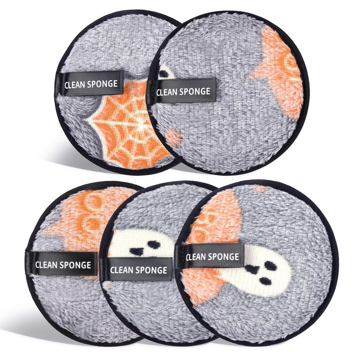 Spider Web Ghost Pattern Makeup Remover Powder Puff, 5 Counts Reusable & Washable Makeup Remover Puff, Facial Cleansing Puff, Makeup Tools for Women