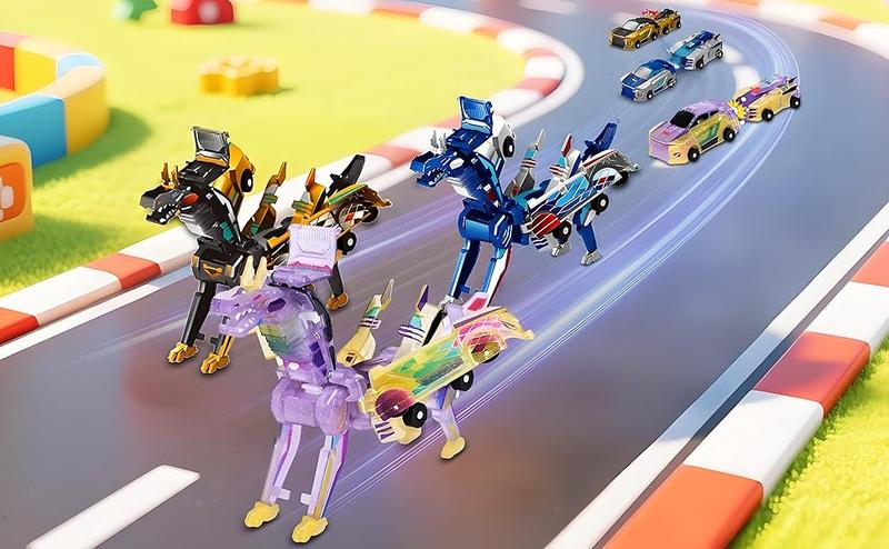 Transforming Dinosaur Toys, 2 in 1 Magnetic Cars Collision Transform into Dino Toys, for Boys Girls Toy Age 2-12, Christmas Birthday Gift(Blue Dragon)