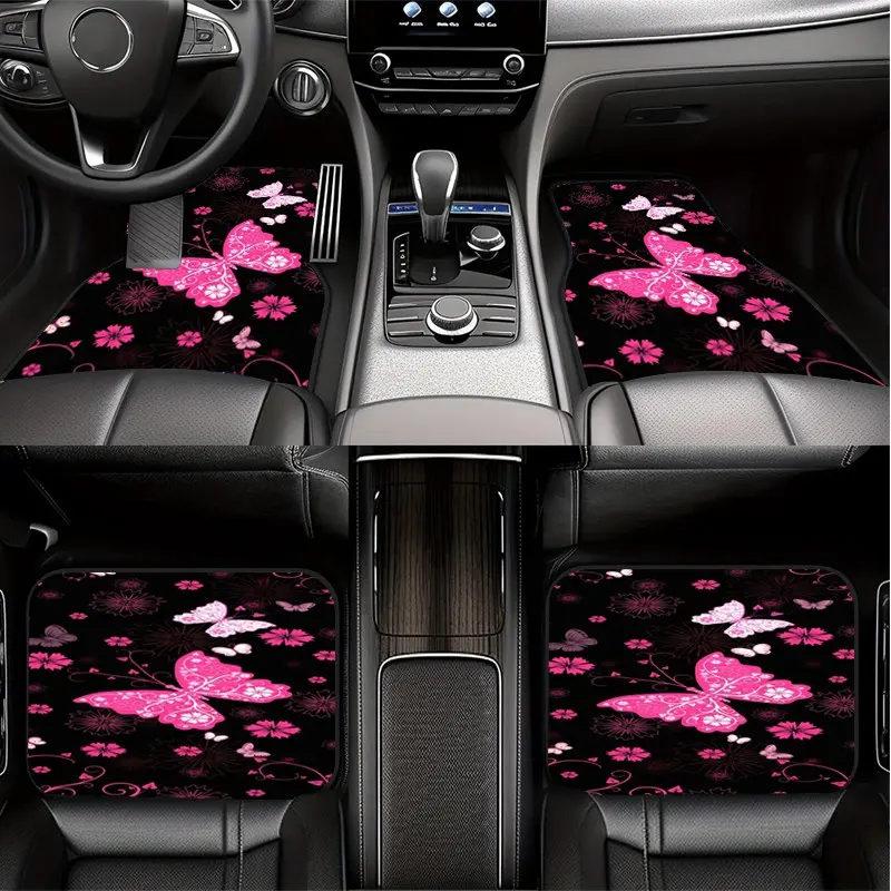 4-Piece Butterfly Print Car Mats Set, Non-Slip Universal Fit, All-Weather Suv Truck Floor Pads, Cute Women's Car Interior Gift