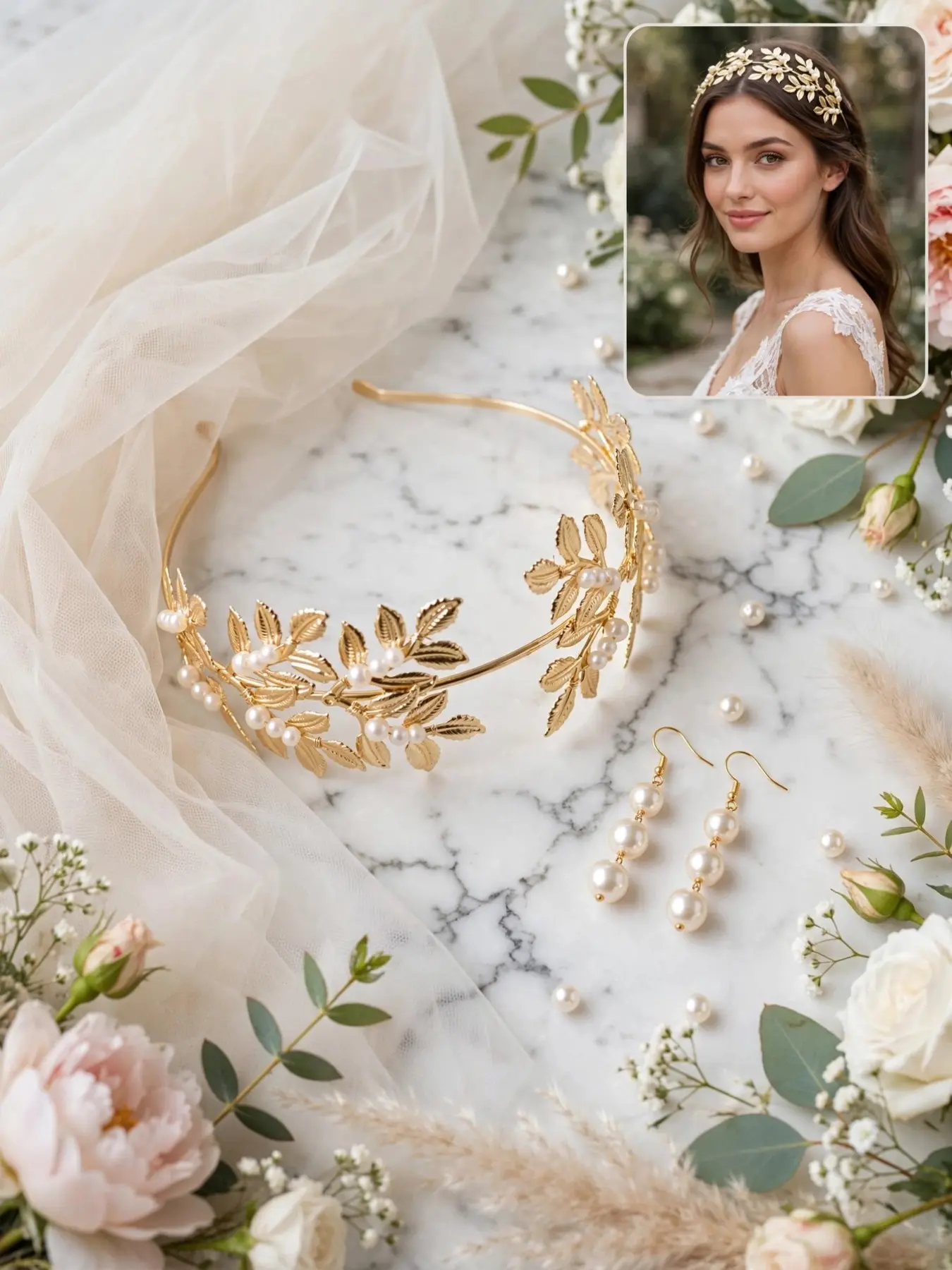Elegant Gold Laurel Leaf Pearl Hairband, Greek Goddess Style Bride Crown, Vintage Leaf Wedding Headpiece, Perfect for Brides, Proms, Parties