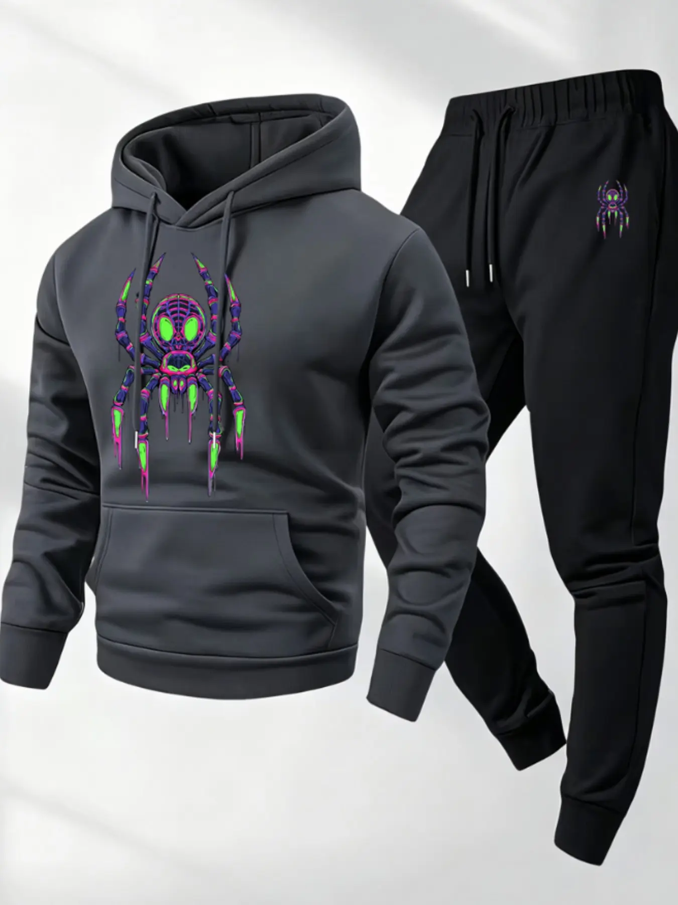 Drop Shoulder Loose Hoodie + Ribbed Sweatpants, Fall Winter Streetwear, Skateboard Dance, Halloween Dark Style