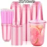 20/50 Count 16oz with Sip Lids and Straws, Disposable Clear Iced Coffee, Round Bottom for Cold Drinks, Party Supplies, Disposable Transparent Cups