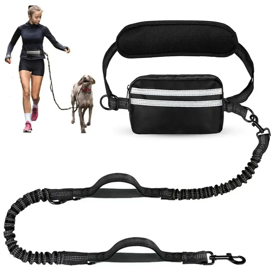 Hands-Free Dog Leash, Adjustable Elastic Retractable Lead, Durable Dual Handle Waist Belt, Reflective Shock Absorber, Ideal for Running, Walking, Training, Hiking