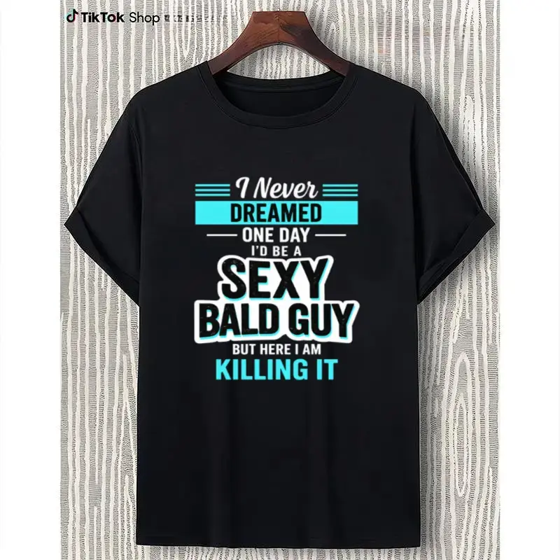 Men's 100% Cotton Short-Sleeve Tshirt - Bold Confidence Streetwear Menswear Top, Sexy Bald Guy Themed Casual Shirt