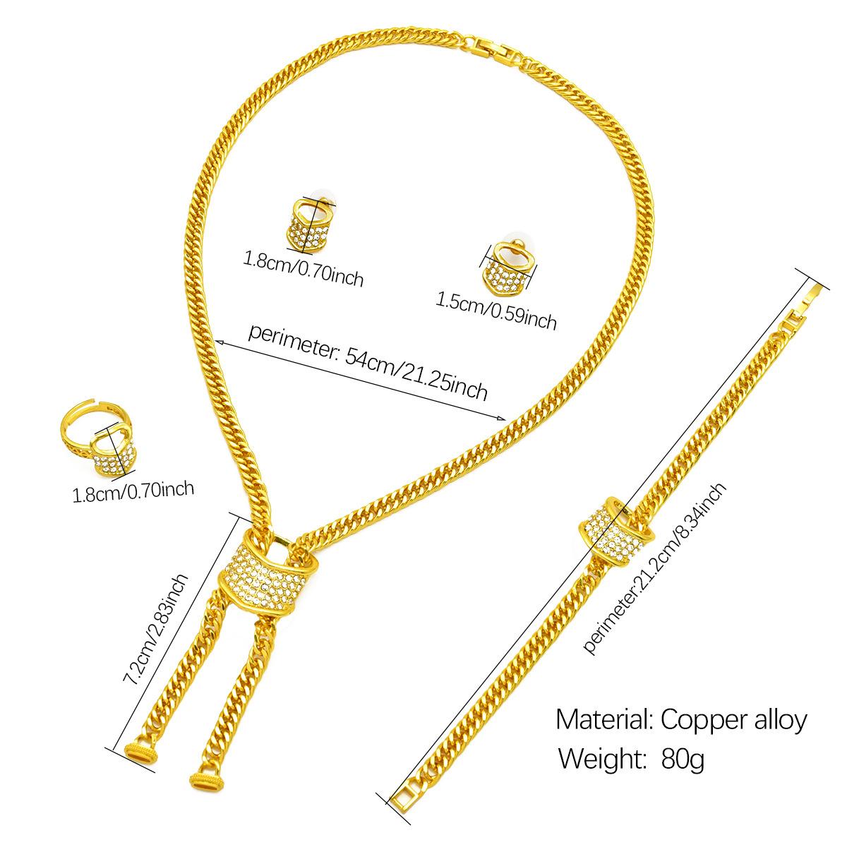 Bride's Gold Plated Jewelry Set Necklace Bracelet Earrings Ring Chic and Unique Stylish Ladies Elegant Gifts for Your Mom