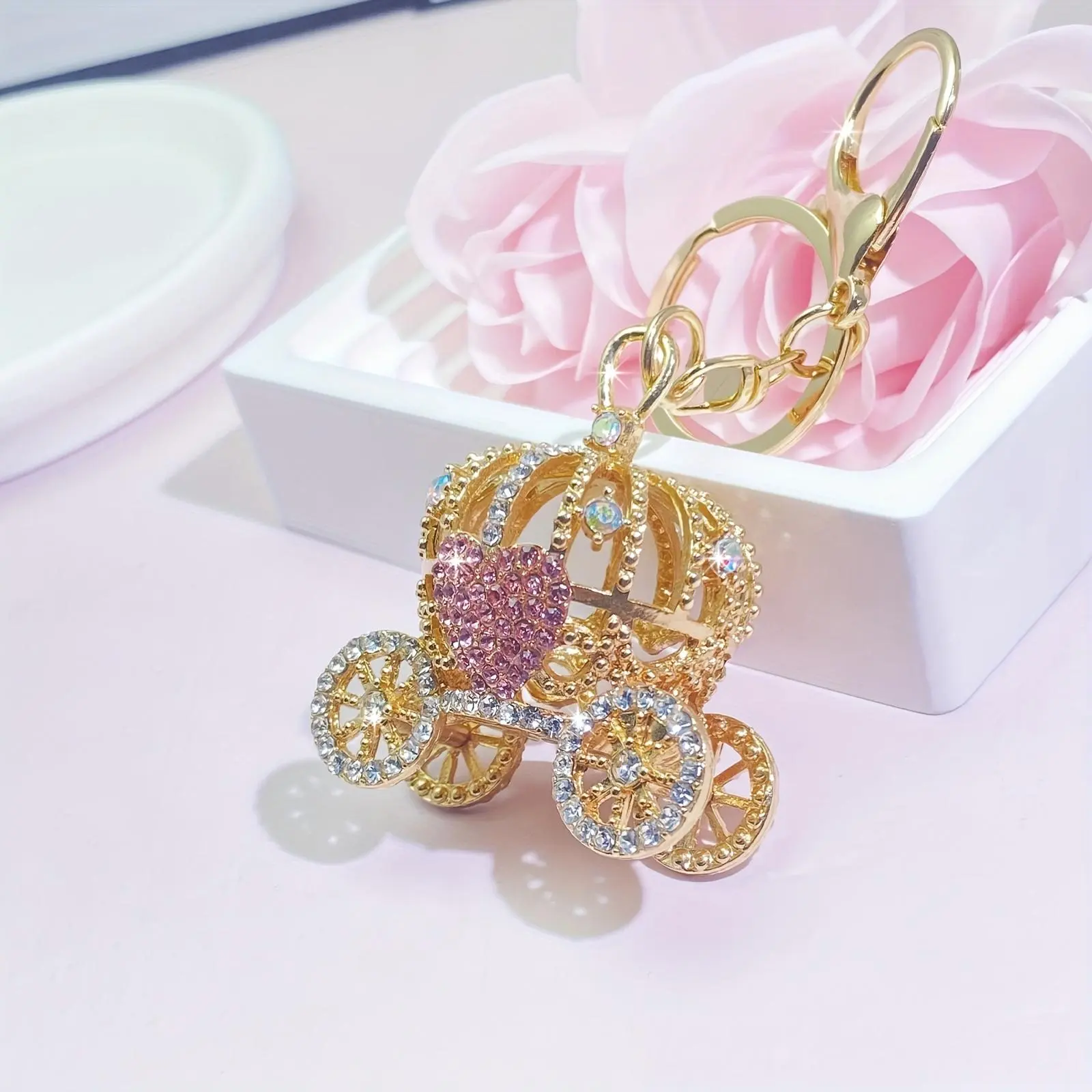 A Charming Alloy Diamond-Studded Princess Car Pendant with Lobster Clasp - Bag Mobile Phone Additions, Shiny Decorative Additions - Ideal Christmas Gift for Friends, Lovers And Colleagues